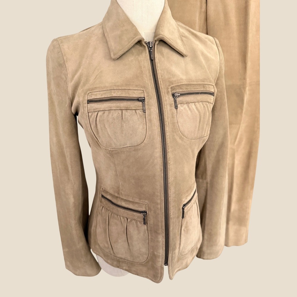 Vintage Y2K Banana Republic Genuine Suede Leather Suit Set Pants Jacket Size 2